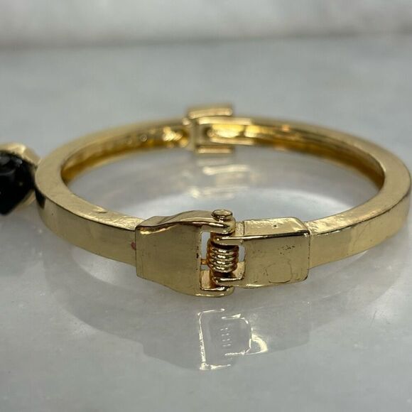 Gold Tone Classic Hinge With Black Stone Accent Bangle Bracelet OS - Picture 3 of 5